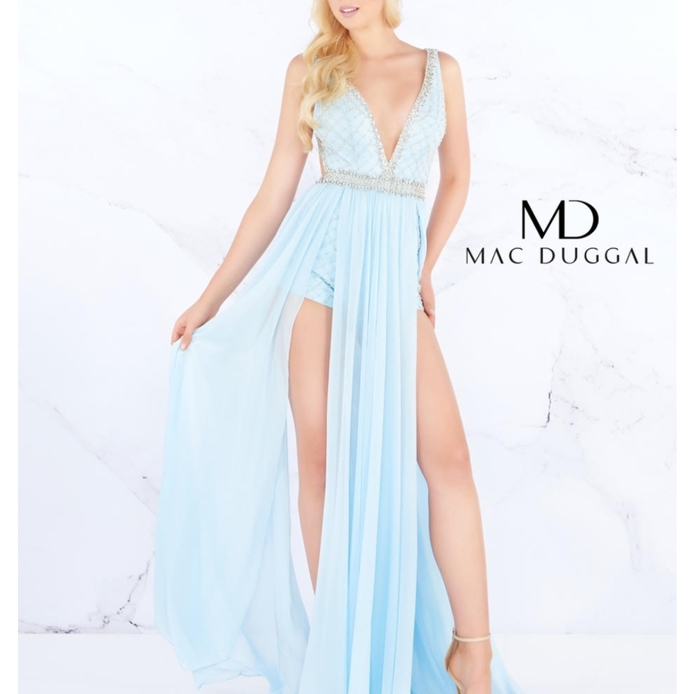 Mac Duggal Elegant Blue and Silver Jumpsuit